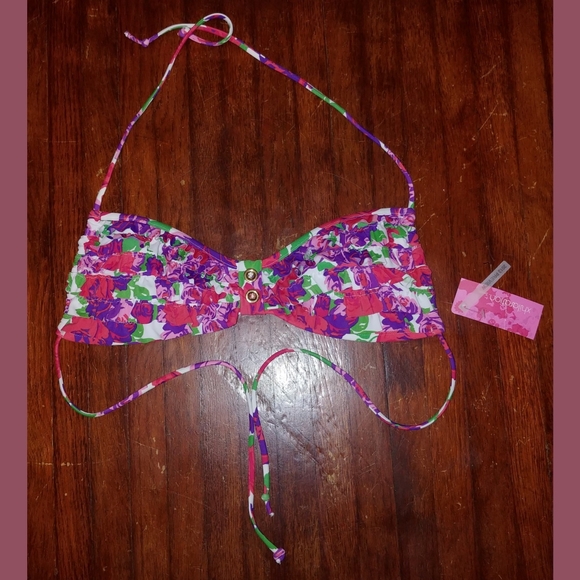 NWT🔥 Floral Pink Red Purple Target Xhilaration ruffled bandeau bikini top - Picture 8 of 8